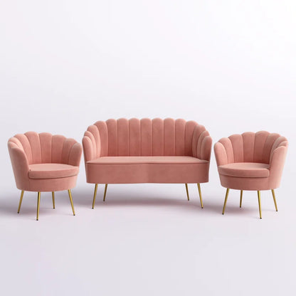 Luxury Sofa Sets: Pink Velvet 3-Piece Glam Barrel Living Room Set with Gold Legs