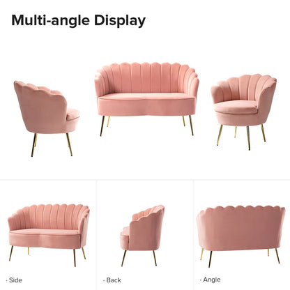 Luxury Sofa Sets: Pink Velvet 3-Piece Glam Barrel Living Room Set with Gold Legs