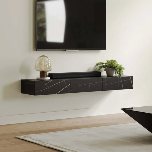 tv panel: Wall Mounted TV Console with Drawers, Solid Wood, Fully Assembled Design