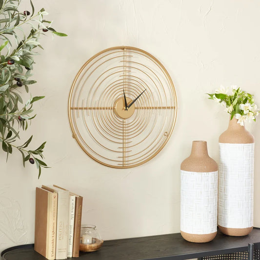 Home Decor: Gold Metal Wall Clock Round