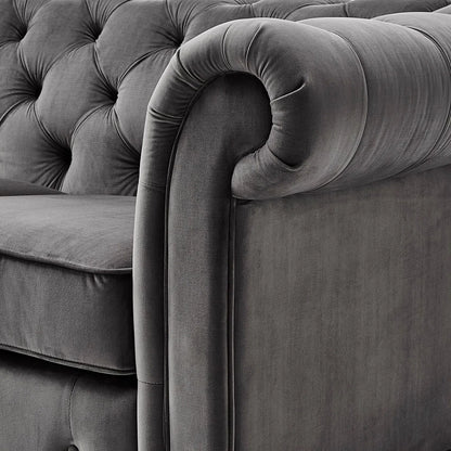 Luxury Sofa Sets: Velvet Tufted Sofa & Loveseat Set with Rolled Arms – Dark Grey