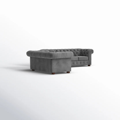 Luxury Sofa Sets: Velvet Tufted Sofa & Loveseat Set with Rolled Arms – Dark Grey