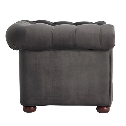 Luxury Sofa Sets: Velvet Tufted Sofa & Loveseat Set with Rolled Arms – Dark Grey
