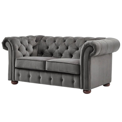 Luxury Sofa Sets: Velvet Tufted Sofa & Loveseat Set with Rolled Arms – Dark Grey