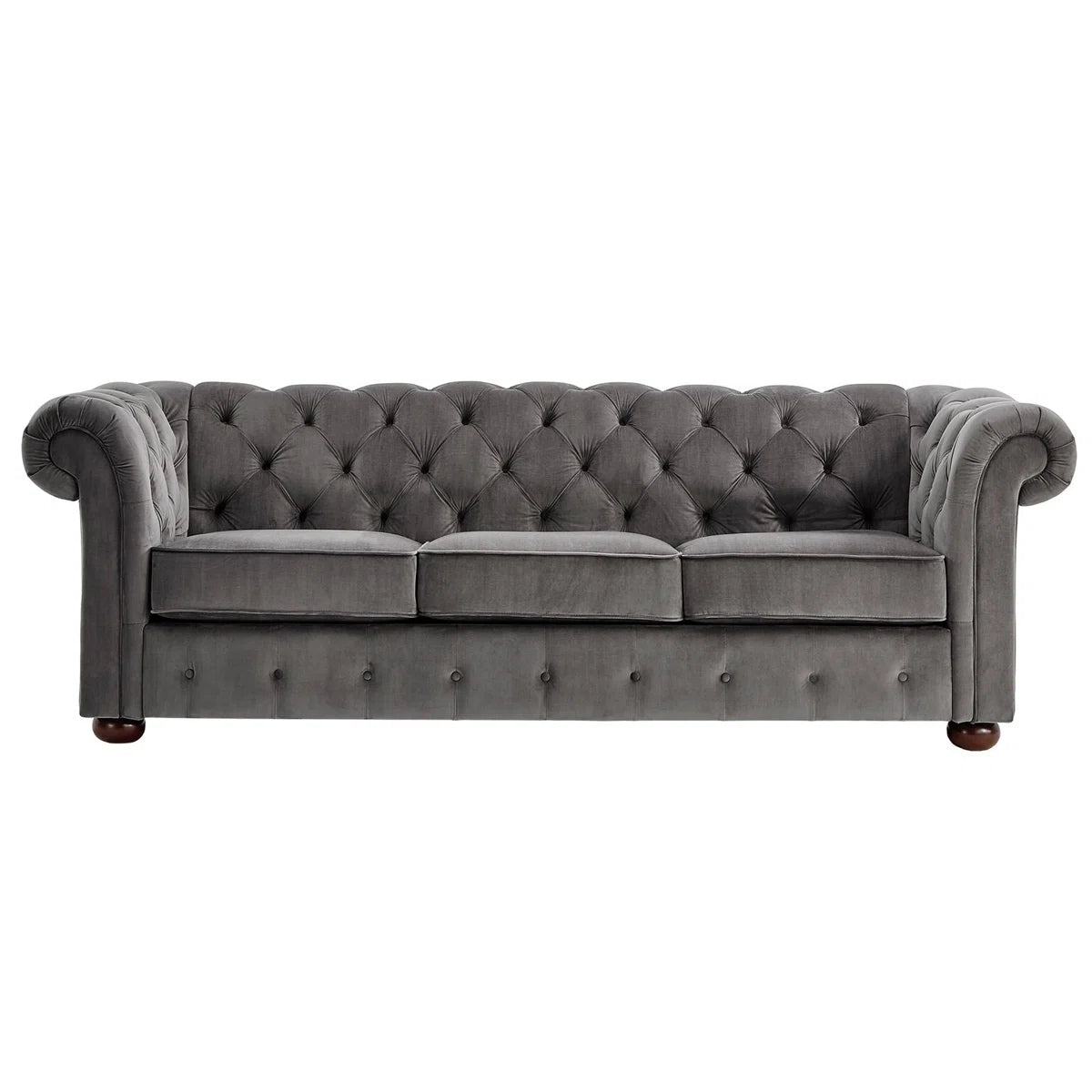 Luxury Sofa Sets: Velvet Tufted Sofa & Loveseat Set with Rolled Arms – Dark Grey