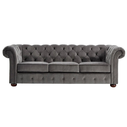 Luxury Sofa Sets: Velvet Tufted Sofa & Loveseat Set with Rolled Arms – Dark Grey