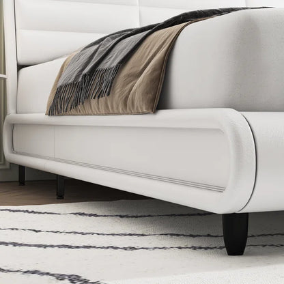 Hydraulic Bed: Arghira PU Upholstered Sleigh Platform Bed with Side Light, White