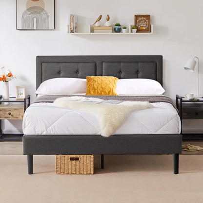 Hydraulic Bed: Kempst Upholstered Platform Bed Frame/Mattress Foundation with Height Adjustable Headboard