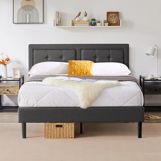 Hydraulic Bed: Kempst Upholstered Platform Bed Frame/Mattress Foundation with Height Adjustable Headboard
