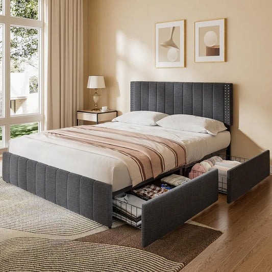 Hydraulic Bed: Montijo Upholstered Bed Frame with Storage Drawers