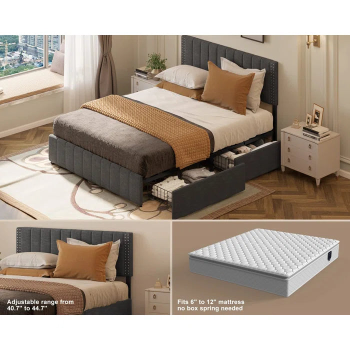 Hydraulic Bed: Montijo Upholstered Bed Frame with Storage Drawers