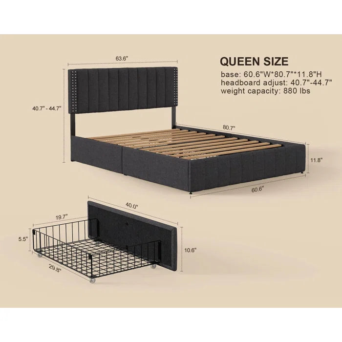 Hydraulic Bed: Montijo Upholstered Bed Frame with Storage Drawers