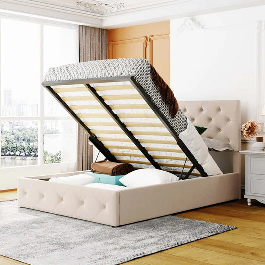 Hydraulic Bed: Upholstered Platform bed with a Hydraulic Storage System