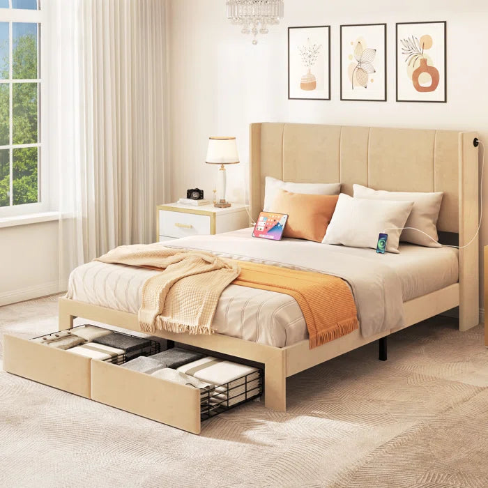 Hydraulic Bed: Upholstered Storage Bed with Built-in USB
