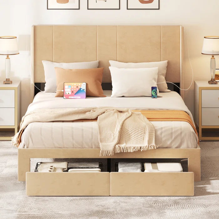 Hydraulic Bed: Upholstered Storage Bed with Built-in USB