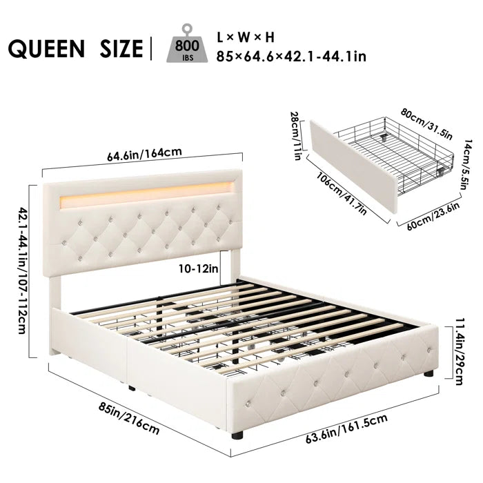 Hydrualic Bed: Atrayu Upholstered Lighted Headboard Platform Storage Bed
