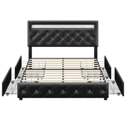 Hydrualic Bed: Atrayu Upholstered Lighted Headboard Platform Storage Bed