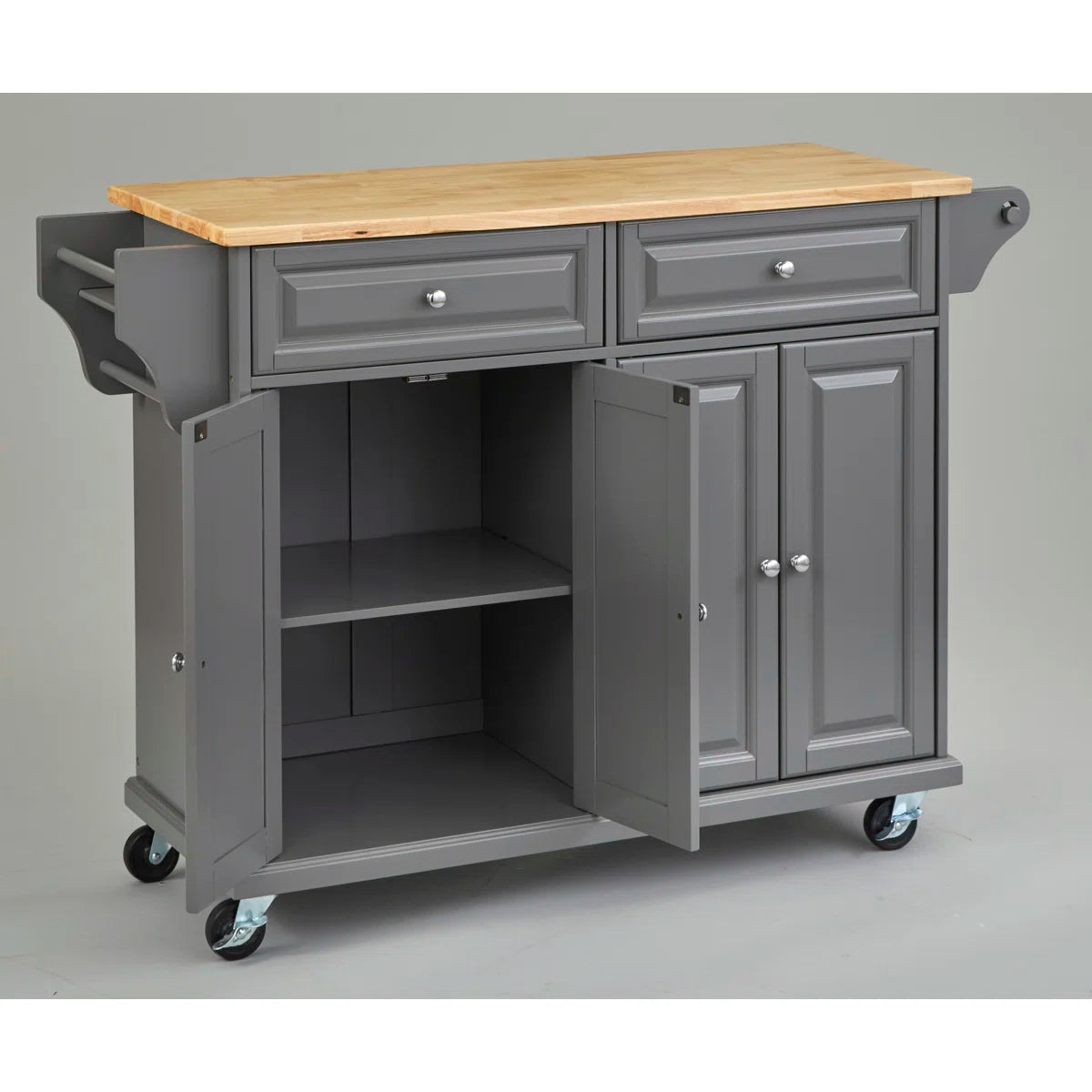 Kitchen Island Table with Solid Wood Countertop, Storage Cabinets &amp; Casters – 52-Inch Classic Design