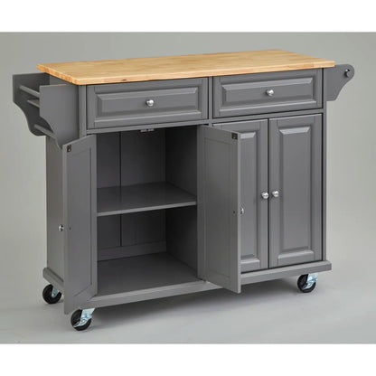 Kitchen Island Table with Solid Wood Countertop, Storage Cabinets &amp; Casters – 52-Inch Classic Design
