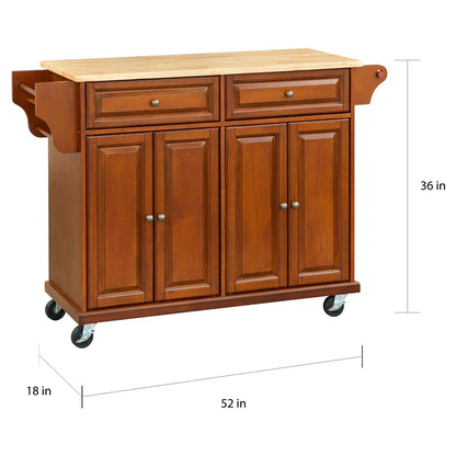 Kitchen Island Table with Solid Wood Countertop, Storage Cabinets &amp; Casters – 52-Inch Classic Design
