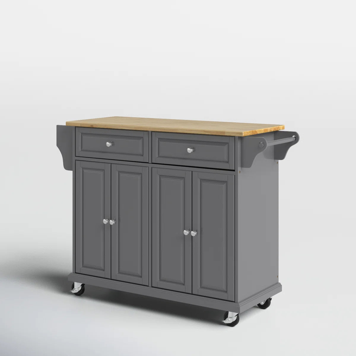 Kitchen Island Table with Solid Wood Countertop, Storage Cabinets &amp; Casters – 52-Inch Classic Design