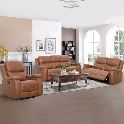 7 seater sofa seat: 3-Piece Vegan Leather Reclining Living Room Set