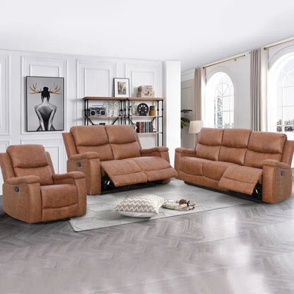 Luxury Sofa Sets: 3-Piece Faux Leather Reclining Sofa Set with Cup Holders