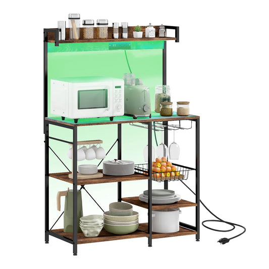Kitchen Racks: Industrial Baker's Rack with LED Lighting, Power Outlet, and Kitchen Storage