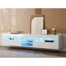 tv panel: 85" wall-mounted entertainment center, high-gloss white with LED and storage