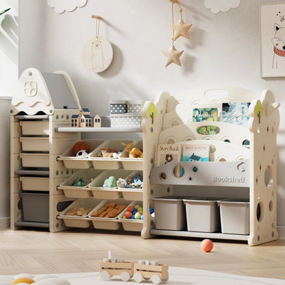 Kids Toy Storage Unit: Castle-Shaped Organiser with 17 Storage Boxes