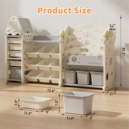 Kids Toy Storage Unit: Castle-Shaped Organiser with 17 Storage Boxes