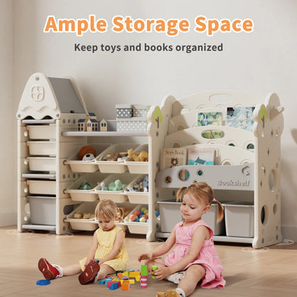 Kids Toy Storage Unit: Castle-Shaped Organiser with 17 Storage Boxes
