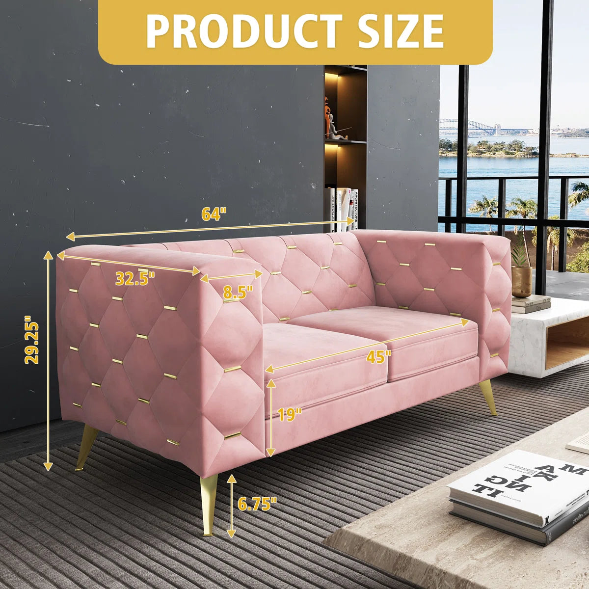 Luxury Sofa Sets: 84'' Wide Velvet Standard Sofa with Loveseat and Gold Legs