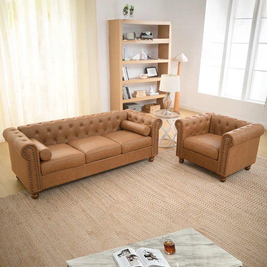 7 Seater Sofa Set:  2-Piece Faux Leather Living Room Set for Modern Interiors