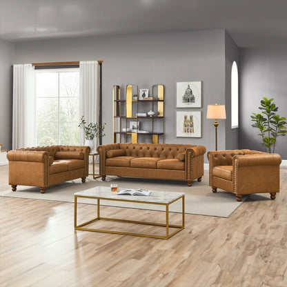 7 Seater Sofa Set: 3-Piece Fabric Leather Living Room Set