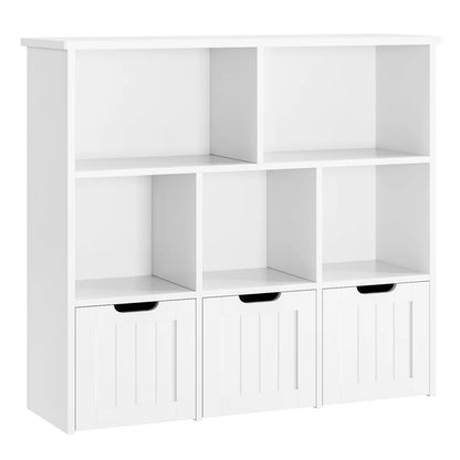 Kids Toy Storage Unit: 39.4'' Wide Engineered Wood Toy Organiser with Drawers, Shelves & Wheels