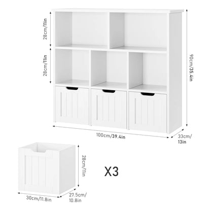 Kids Toy Storage Unit: 39.4'' Wide Engineered Wood Toy Organiser with Drawers, Shelves & Wheels