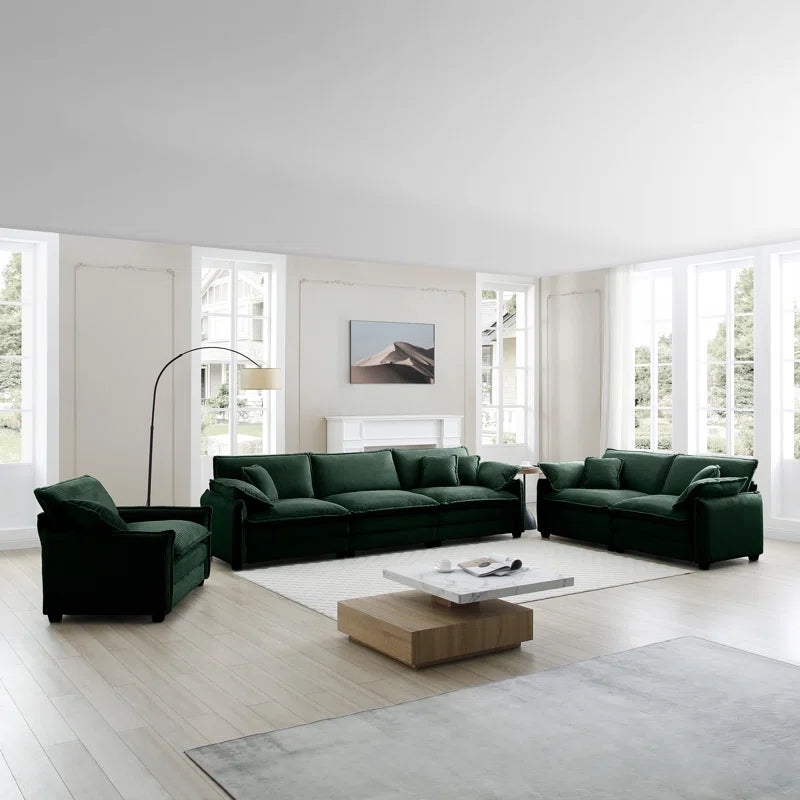 Luxury Sofa Sets: 3-Piece Oversized Corduroy Sectional Sofa Set with Chair, Loveseat & 6 Toss Pillows