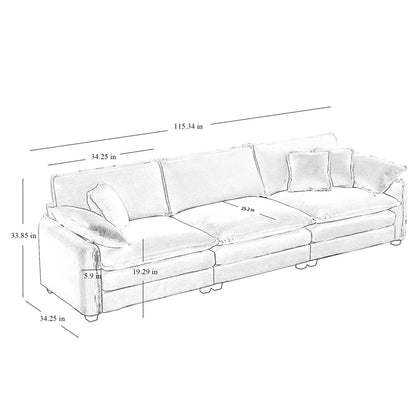 Luxury Sofa Sets: 3-Piece Oversized Corduroy Sectional Sofa Set with Chair, Loveseat & 6 Toss Pillows