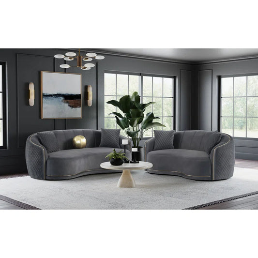 Luxury Sofa Sets: Modern Velvet 2-Piece Sofa & Loveseat with Gold Trim and Tufted Design