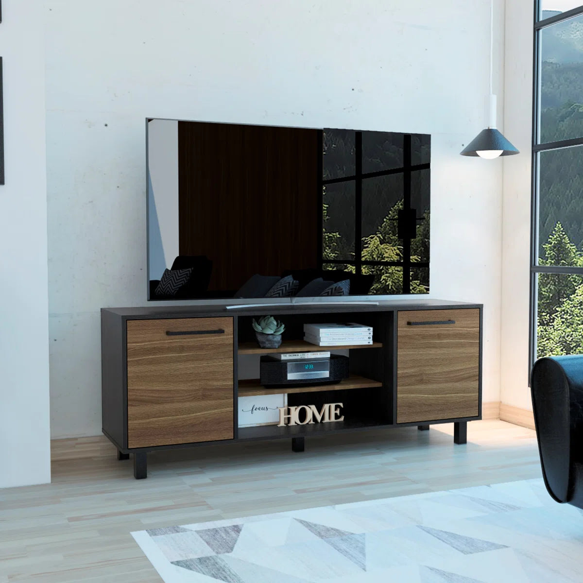 tv panel: Modern tv panel with Six External Shelves, Double Door Cabinet, Storage Spaces For TV´S Up 37"