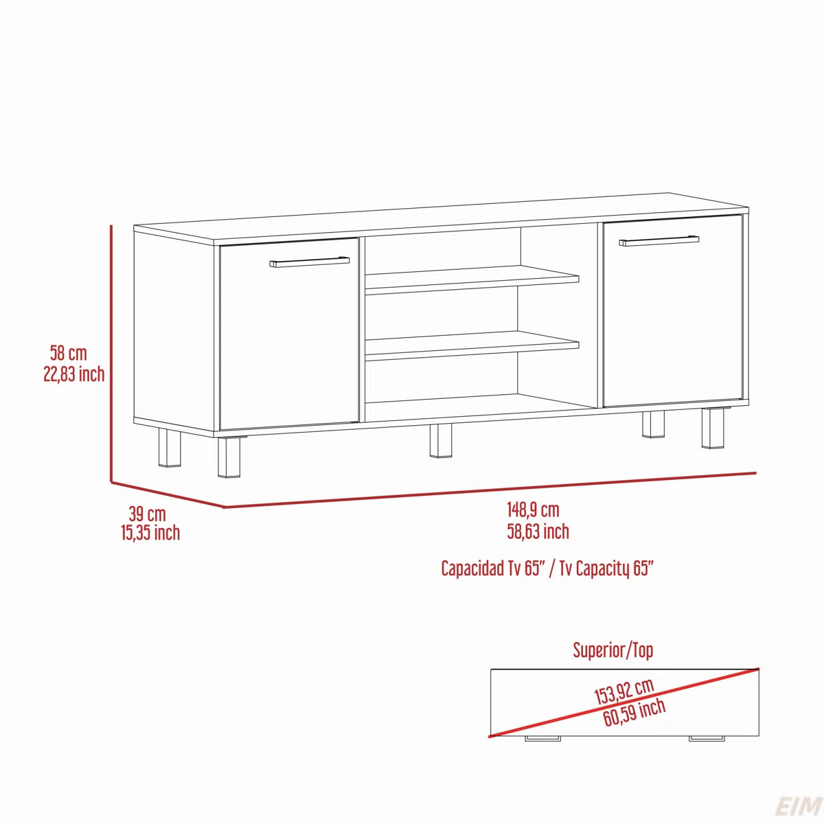tv panel: Modern tv panel with Six External Shelves, Double Door Cabinet, Storage Spaces For TV´S Up 37"