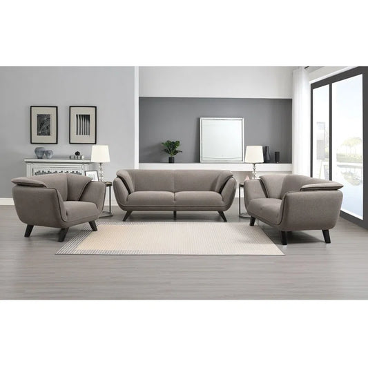 Luxury Sofa Sets: 3-Piece Mid-Century Sofa, Loveseat & Chair Linen Set