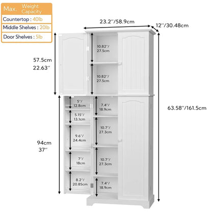 Microwave Stands: Microwave Stand with Storage – 64" Tall Kitchen Pantry with 10 Door Shelves