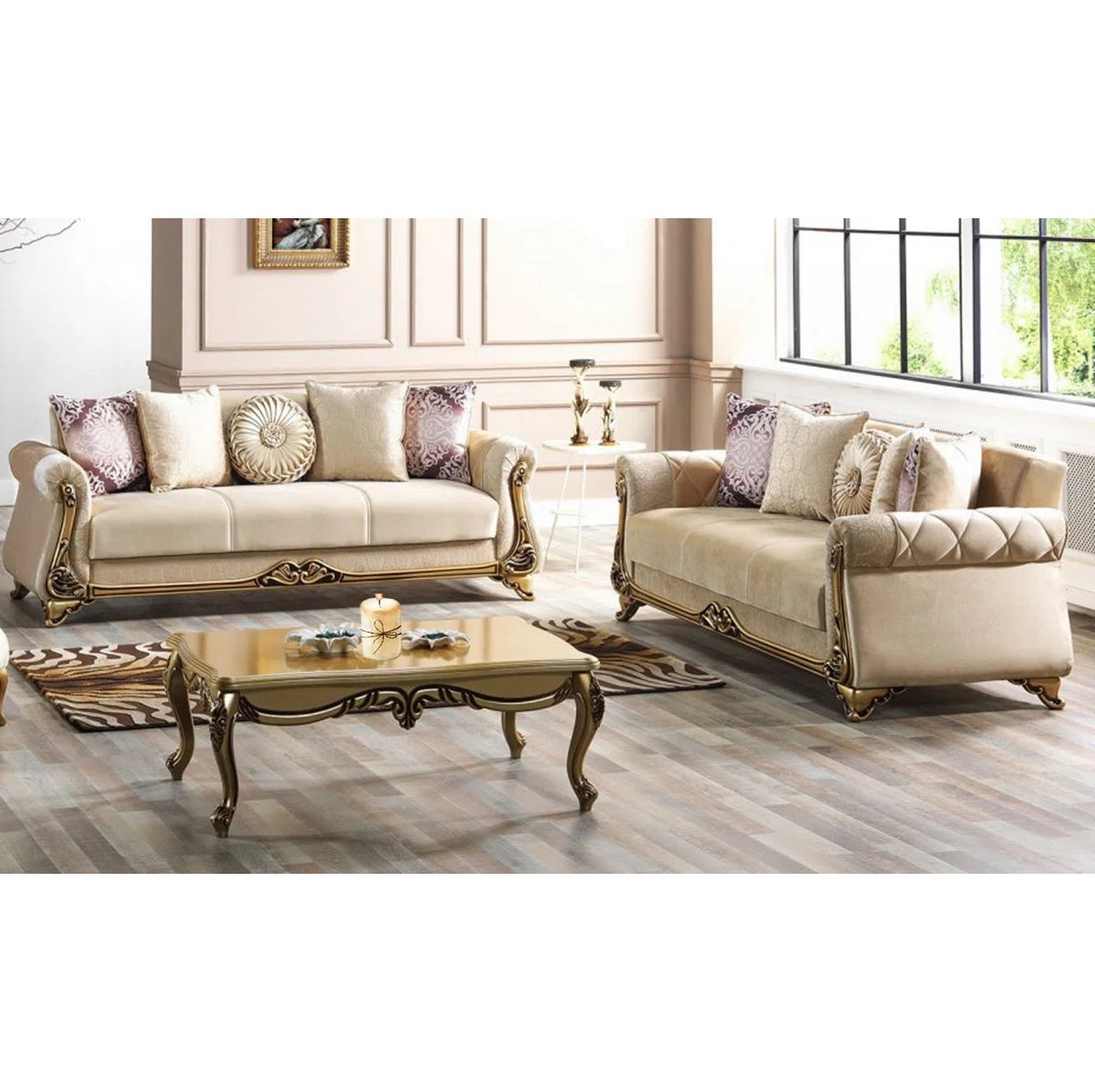 7 Seater Sofa Set: 2-Piece Velvet Living Room Sofa & Loveseat Combo