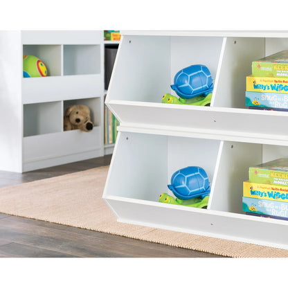 Kids Toy Storage Unit: 15.12'' Wide MDF Stackable Angled Organiser with 2 Compartments