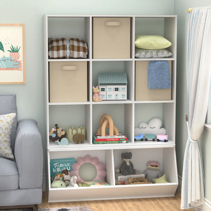 Kids Toy Storage Unit: 15.12'' Wide MDF Stackable Angled Organiser with 2 Compartments