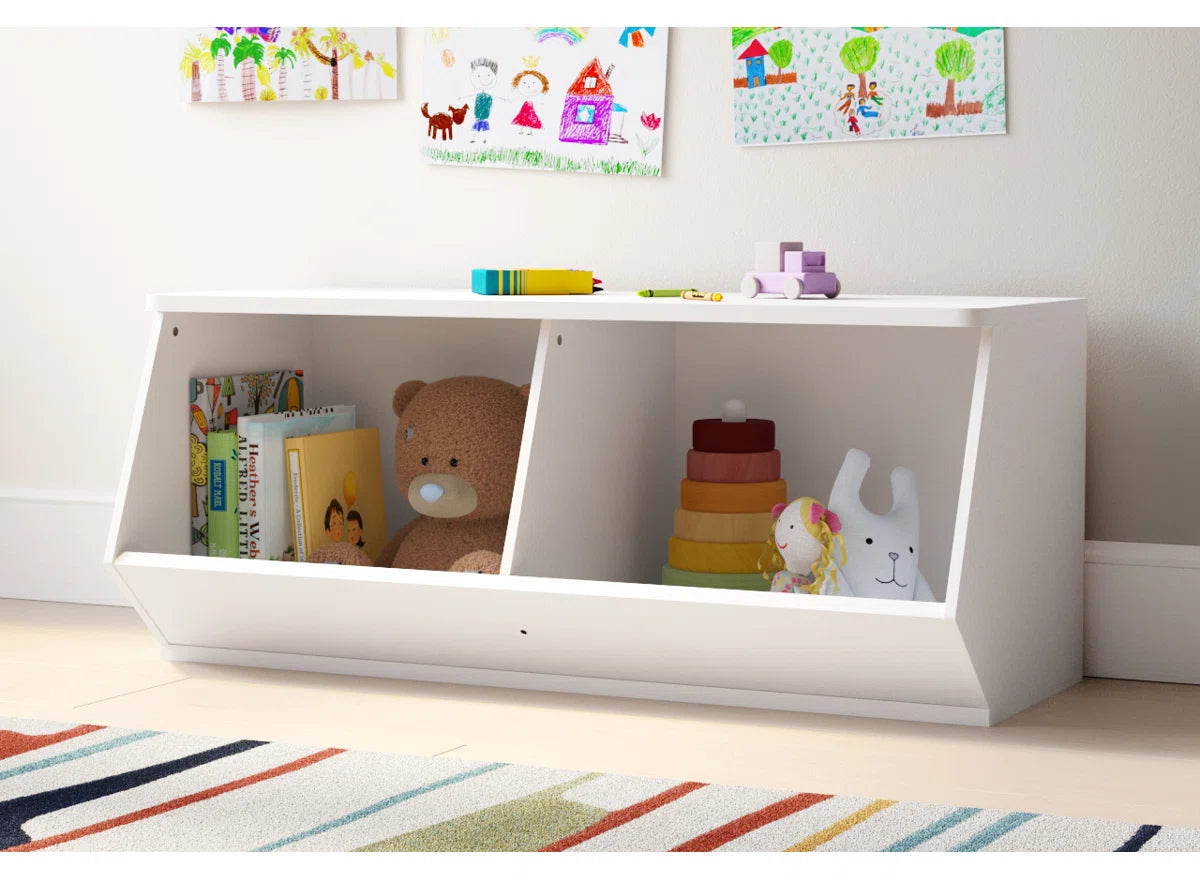 Kids Toy Storage Unit: 15.12'' Wide MDF Stackable Angled Organiser with 2 Compartments