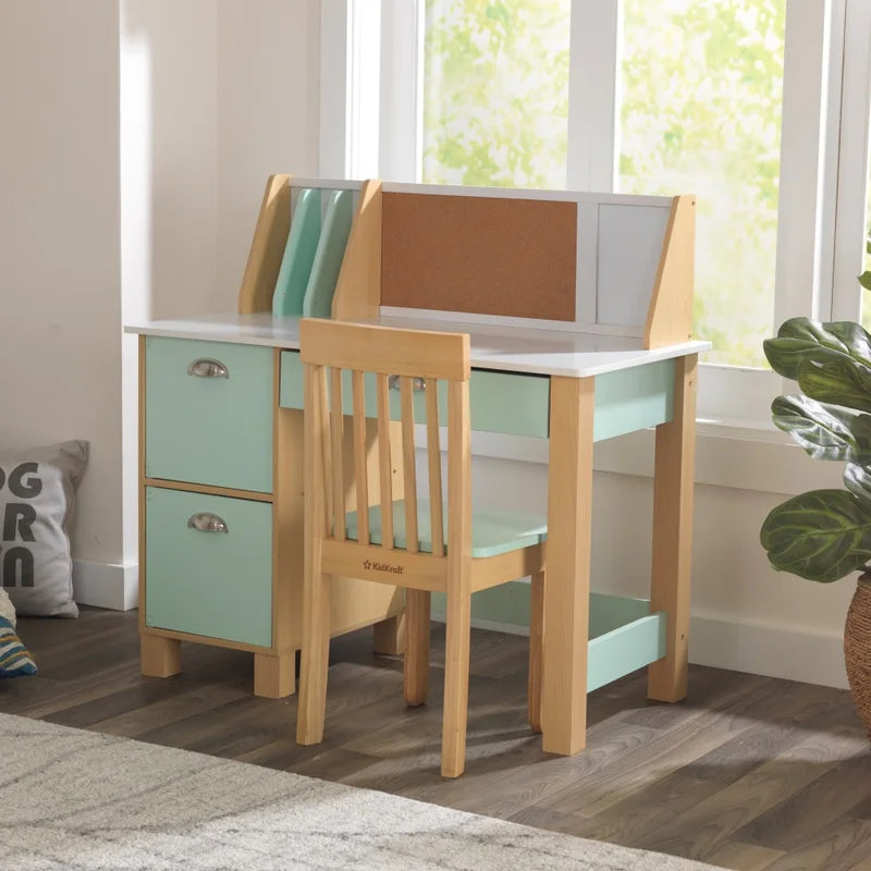Kids Study Table: 35.8'' Writing Desk With Chair