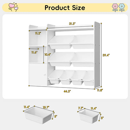 Kids Toy Storage Unit: 8-Bin Organiser with Bookshelves and Enclosed Cabinet